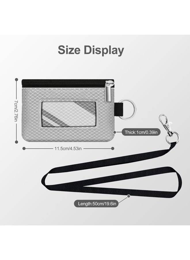 CCUMI Minimalist RFID Blocking Small Wallet with ID Window,WaterResistant Zip Id Case Wallet with Lanyard Keychain for Cards,Cash,Travel,Women,Men, Light gray - Image 5