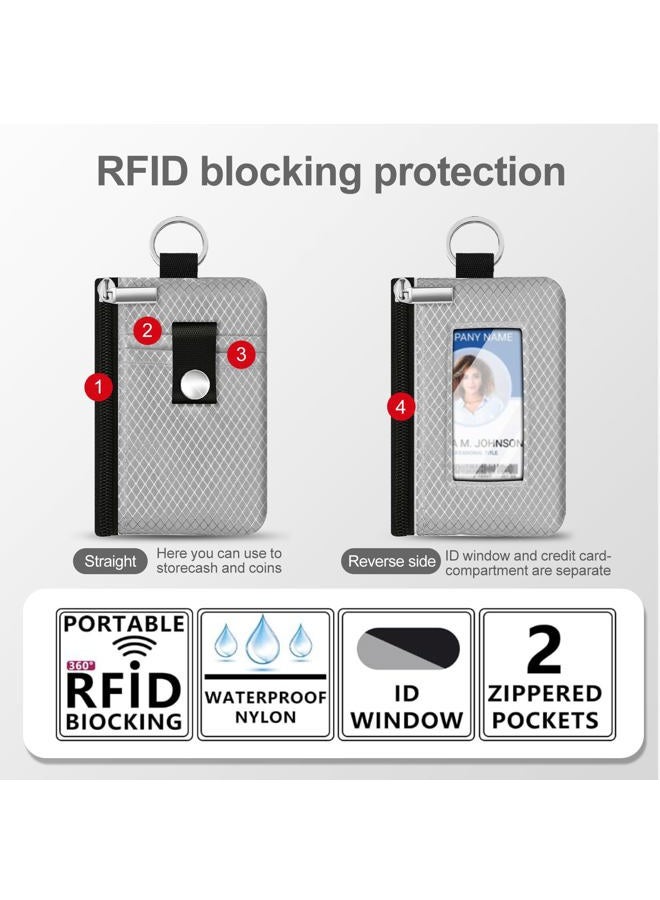 CCUMI Minimalist RFID Blocking Small Wallet with ID Window,WaterResistant Zip Id Case Wallet with Lanyard Keychain for Cards,Cash,Travel,Women,Men, Light gray - Image 2