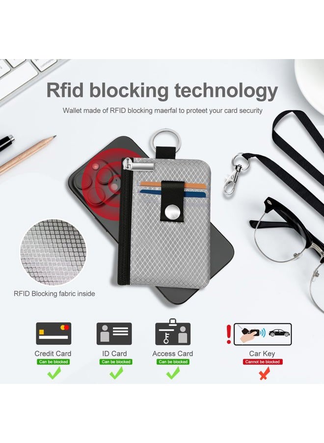 CCUMI Minimalist RFID Blocking Small Wallet with ID Window,WaterResistant Zip Id Case Wallet with Lanyard Keychain for Cards,Cash,Travel,Women,Men, Light gray - Image 4