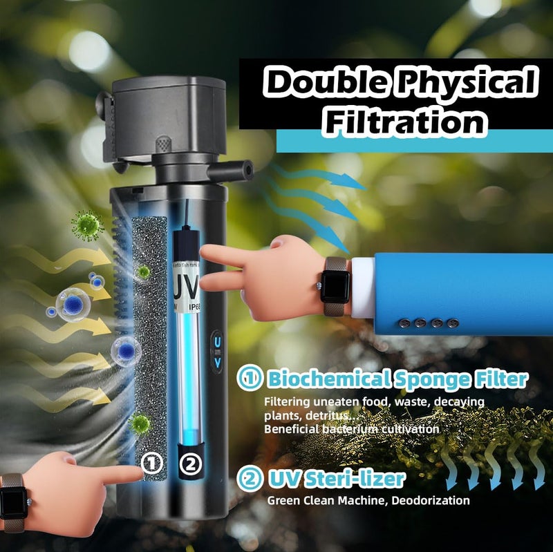COOSPIDER Aquarium Filter for 100-400 Gallon Tank, U-V Fish Tank Green Clean Machine Submersible Powerful Pump Canister Filter 600GPH for Pond Turtle Tank Saltwater Freshwater Crystal Clear Green Killing - Image 4