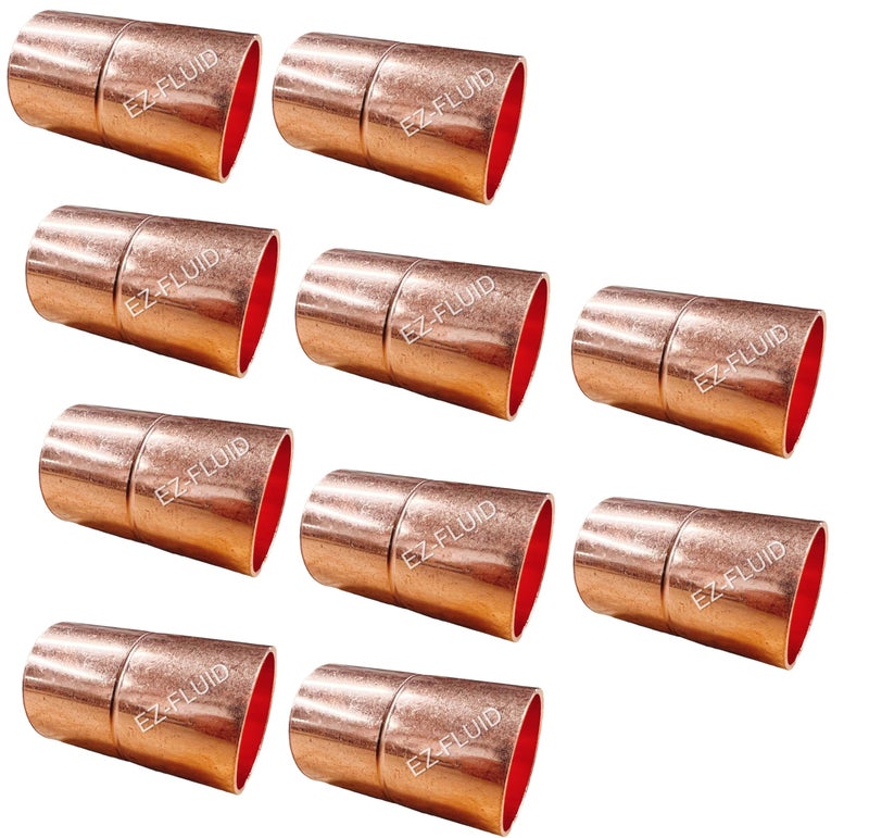 EZ-FLUID (10) EZ-FLUID Plumbing 1/2-Inch Copper Coupling with Stop, C x C Sweat Connection w/Roll Pipe Stop, Sweat Solder Connection Connector End Repair Coupler Copper Fittings,Residential,Commercial - Image 2