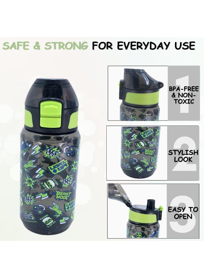 i-kola LEVEL UP GREEN 540 ML Kids Water Bottle for School | BPA-Free Plastic Water Bottle for Boys & Girls | Leakproof, Unbreakable, Easy to Drink, Quick Open Lock (TS-9234 A 3) - Image 3
