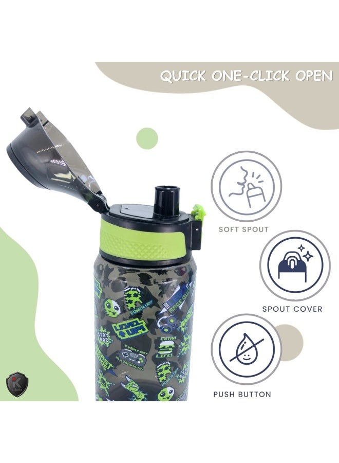 i-kola LEVEL UP GREEN 540 ML Kids Water Bottle for School | BPA-Free Plastic Water Bottle for Boys & Girls | Leakproof, Unbreakable, Easy to Drink, Quick Open Lock (TS-9234 A 3) - Image 5