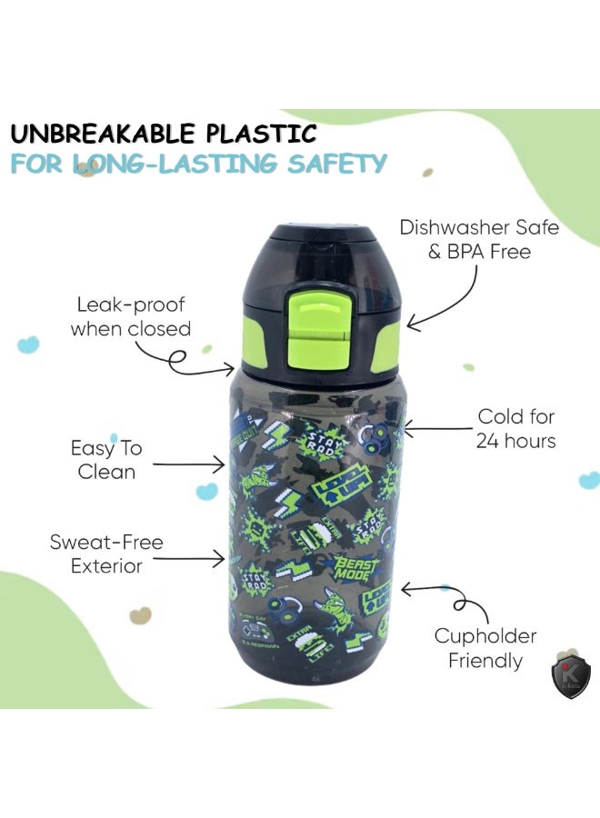 i-kola LEVEL UP GREEN 540 ML Kids Water Bottle for School | BPA-Free Plastic Water Bottle for Boys & Girls | Leakproof, Unbreakable, Easy to Drink, Quick Open Lock (TS-9234 A 3) - Image 4