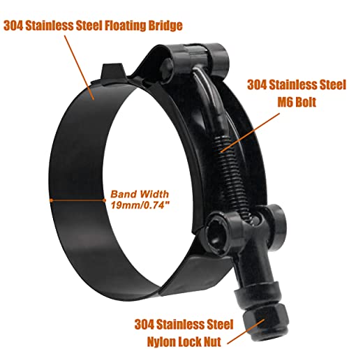 ISPINNER 2 Pack 1.75 Inch Stainless Steel T-Bolt Hose Clamps, Clamp Range 51-59mm for 1.75" Hose ID (Black) - Image 2