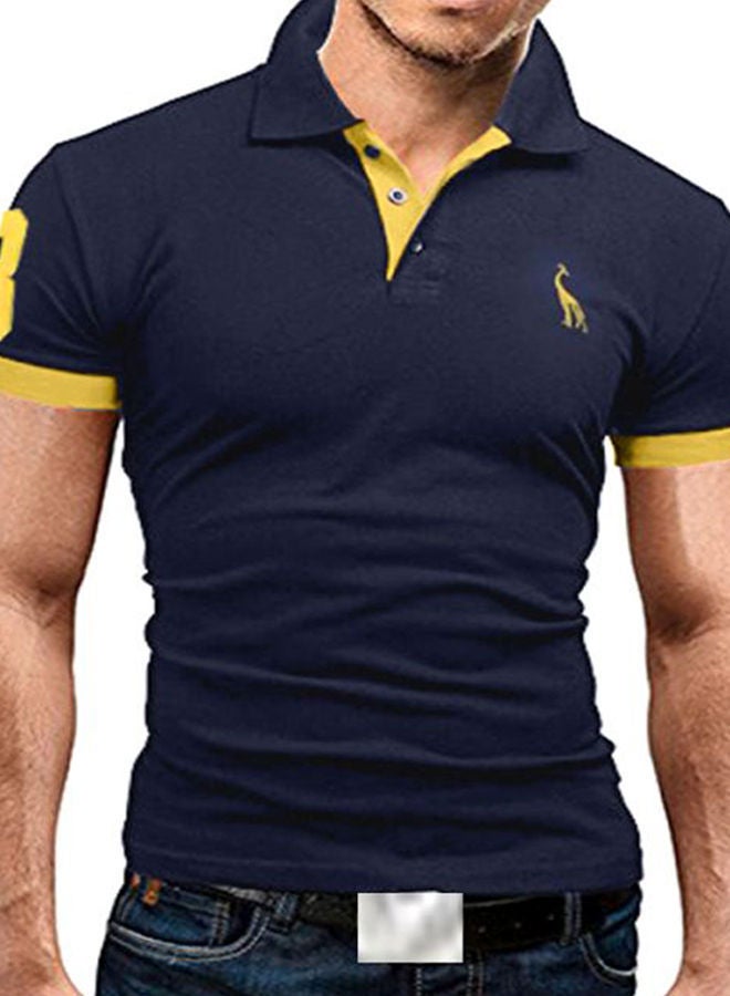 NIBEMINENT Fawn Logo Embroidered Polo Navy/Yellow  - Image 3