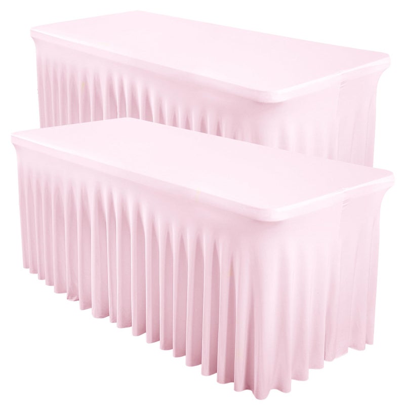 Shillance 2 Packs Baby Pink Spandex Tableclothes for 6 Foot Rectangle Table, Spandex Table Covers 6FT Stretch Table Skirts Rectangle Tables Wrinkle Free Fitted Tablecover for Event, Wedding, Banquet & Parties - Image 1