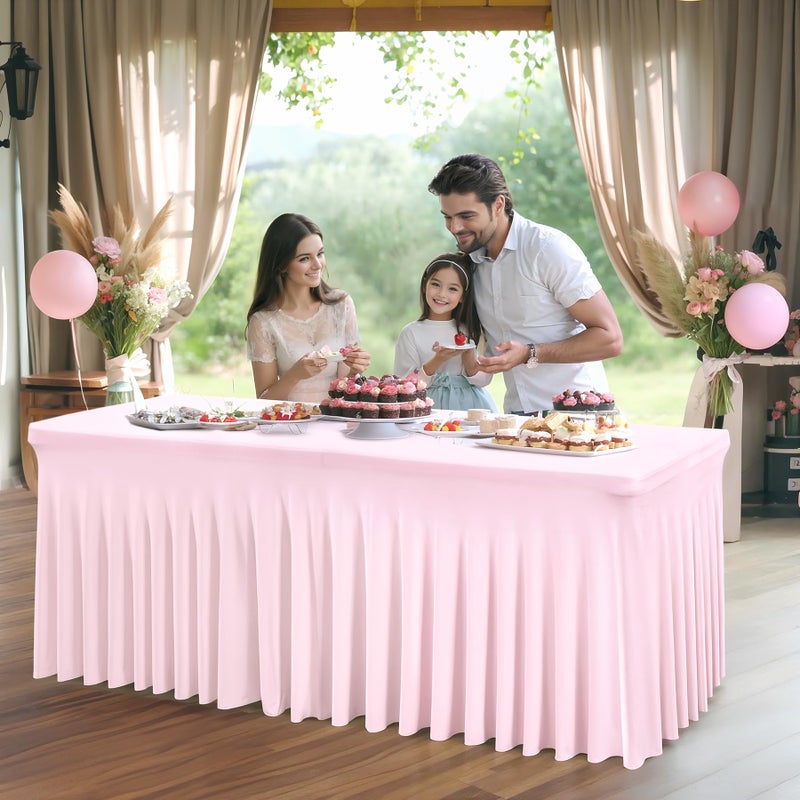 Shillance 2 Packs Baby Pink Spandex Tableclothes for 6 Foot Rectangle Table, Spandex Table Covers 6FT Stretch Table Skirts Rectangle Tables Wrinkle Free Fitted Tablecover for Event, Wedding, Banquet & Parties - Image 4