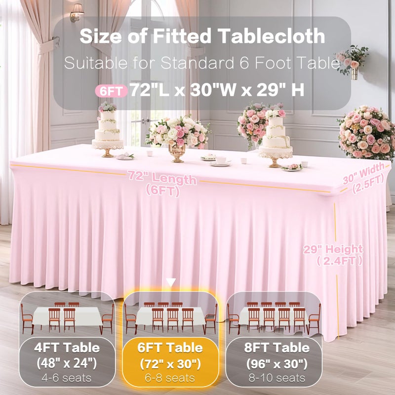 Shillance 2 Packs Baby Pink Spandex Tableclothes for 6 Foot Rectangle Table, Spandex Table Covers 6FT Stretch Table Skirts Rectangle Tables Wrinkle Free Fitted Tablecover for Event, Wedding, Banquet & Parties - Image 3