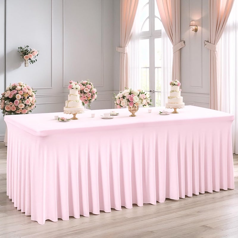 Shillance 2 Packs Baby Pink Spandex Tableclothes for 6 Foot Rectangle Table, Spandex Table Covers 6FT Stretch Table Skirts Rectangle Tables Wrinkle Free Fitted Tablecover for Event, Wedding, Banquet & Parties - Image 5