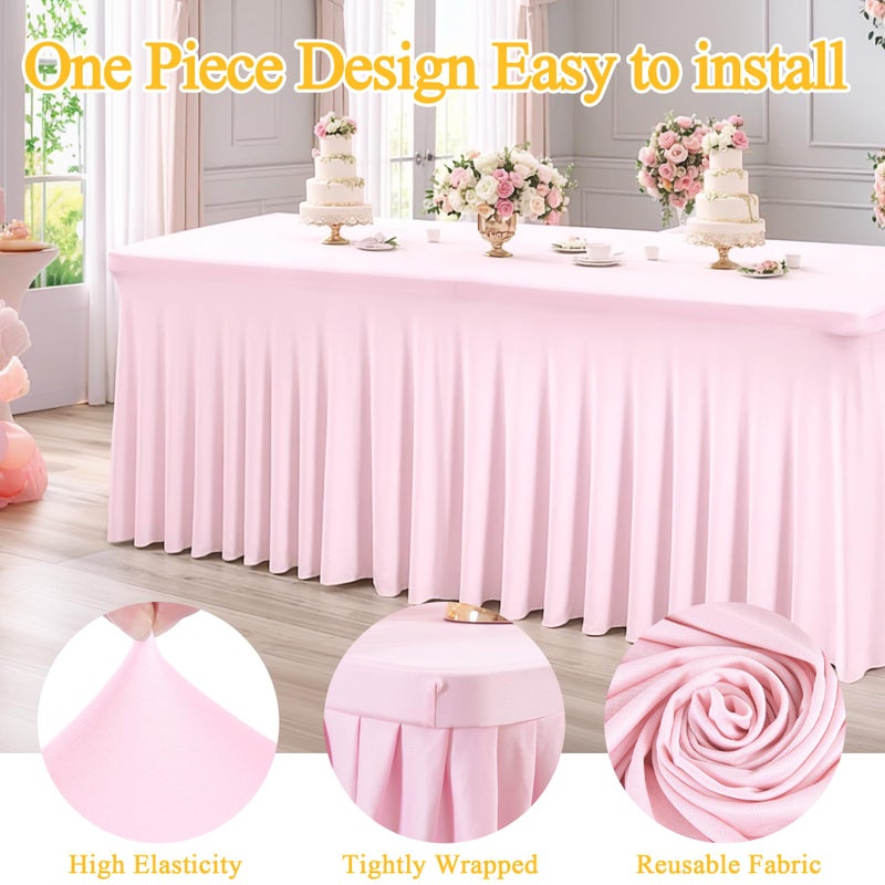 Shillance 2 Packs Baby Pink Spandex Tableclothes for 6 Foot Rectangle Table, Spandex Table Covers 6FT Stretch Table Skirts Rectangle Tables Wrinkle Free Fitted Tablecover for Event, Wedding, Banquet & Parties - Image 2