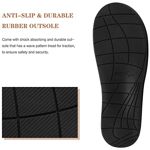 ERGOfoot Orthopedic Slippers with Arch Support, Slip-On Knit Soft Sherpa Lining House Slipper, Plantar Fasciitis Relief, Orthotic House Shoes with Indoor Outdoor Anti-Skid Rubber Sole/Black - Image 5