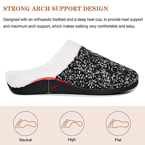 ERGOfoot Orthopedic Slippers with Arch Support, Slip-On Knit Soft Sherpa Lining House Slipper, Plantar Fasciitis Relief, Orthotic House Shoes with Indoor Outdoor Anti-Skid Rubber Sole/Black - Image 3