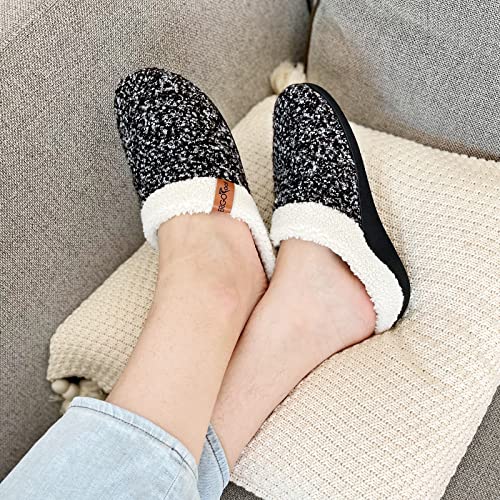 ERGOfoot Orthopedic Slippers with Arch Support, Slip-On Knit Soft Sherpa Lining House Slipper, Plantar Fasciitis Relief, Orthotic House Shoes with Indoor Outdoor Anti-Skid Rubber Sole/Black - Image 2
