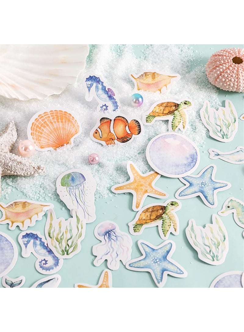 SYOSI ملصقات حيوانات المحيط، ملصقات زخرفية من قواقع البحر ونجوم البحر وفرس البحر لتدوين الملاحظات، تزيين الألبومات، التخطيط، الكمبيوتر المحمول، الحرف اليدوية، ومشاريع الفن، مقاومة للماء ودائمة، مثالية للأطفال والمراهقين والبالغين، مجموعة واحدة - Image 2