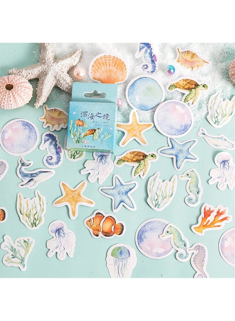 SYOSI ملصقات حيوانات المحيط، ملصقات زخرفية من قواقع البحر ونجوم البحر وفرس البحر لتدوين الملاحظات، تزيين الألبومات، التخطيط، الكمبيوتر المحمول، الحرف اليدوية، ومشاريع الفن، مقاومة للماء ودائمة، مثالية للأطفال والمراهقين والبالغين، مجموعة واحدة - Image 1