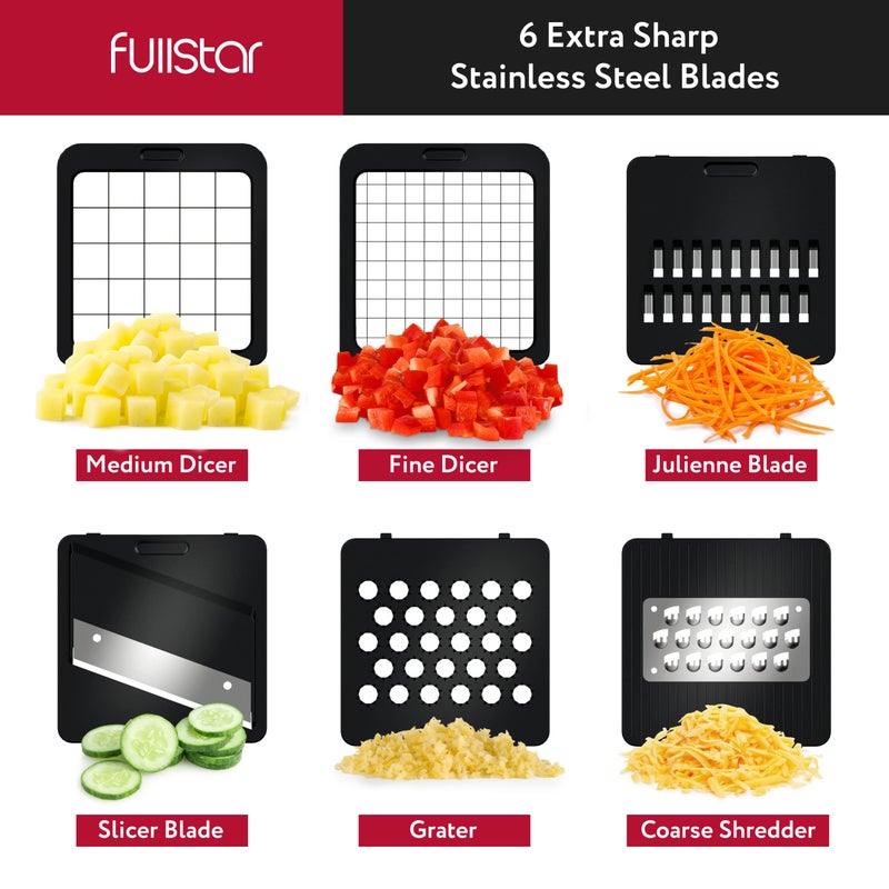Fullstar Vegetable Chopper, Cheese Slicer, Food Chopper, Veggie Chopper, Onion Chopper, Vegetable Chopper with Container, Mandoline Slicer & Cheese Grater (6 in 1 - Black) - Image 2