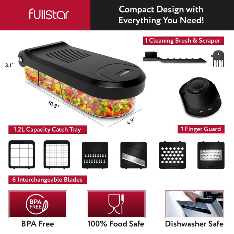 Fullstar Vegetable Chopper, Cheese Slicer, Food Chopper, Veggie Chopper, Onion Chopper, Vegetable Chopper with Container, Mandoline Slicer & Cheese Grater (6 in 1 - Black) - Image 5