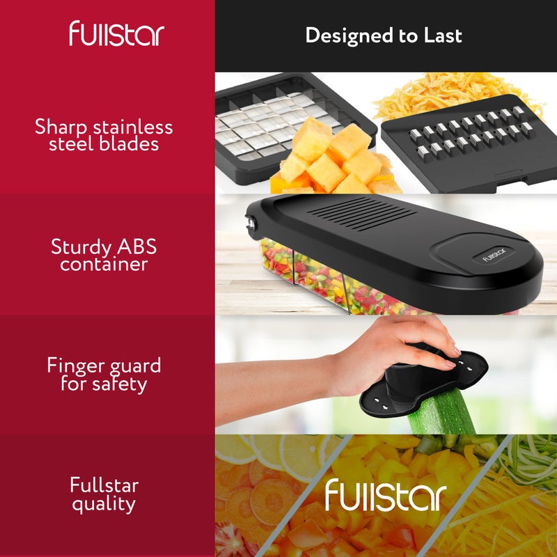 Fullstar Vegetable Chopper, Cheese Slicer, Food Chopper, Veggie Chopper, Onion Chopper, Vegetable Chopper with Container, Mandoline Slicer & Cheese Grater (6 in 1 - Black) - Image 3