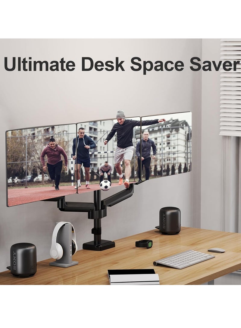 ELTRAZONE Triple Monitor Mount - Full Motion Gas Spring Stand for Three Screens up to 32 Inches - Heavy Duty VESA Mount - Black - Image 2