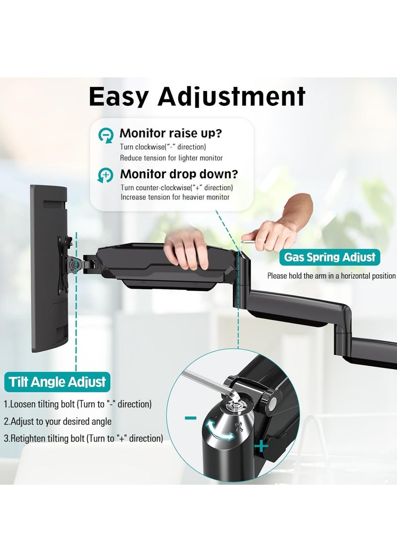 ELTRAZONE Triple Monitor Mount - Full Motion Gas Spring Stand for Three Screens up to 32 Inches - Heavy Duty VESA Mount - Black - Image 3