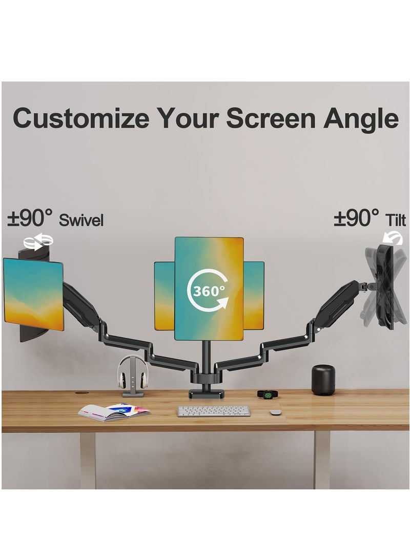 ELTRAZONE Triple Monitor Mount - Full Motion Gas Spring Stand for Three Screens up to 32 Inches - Heavy Duty VESA Mount - Black - Image 4