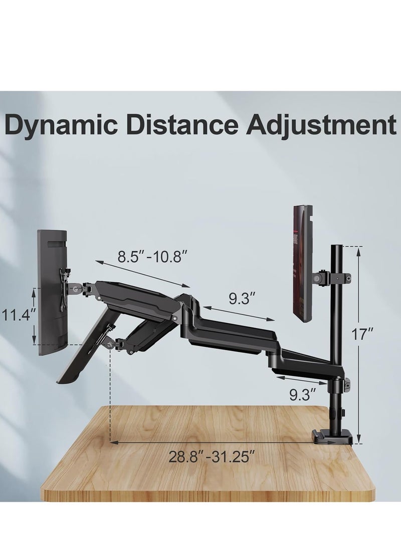 ELTRAZONE Triple Monitor Mount - Full Motion Gas Spring Stand for Three Screens up to 32 Inches - Heavy Duty VESA Mount - Black - Image 5