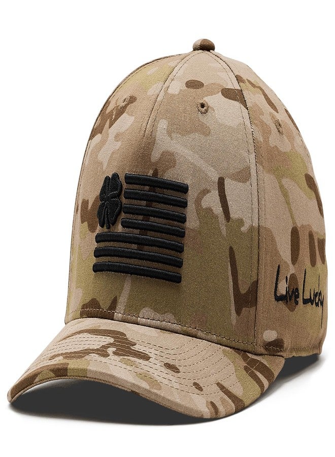 Black Clover, Unisex, Clover Nation 30 Snapback Adjustable Hat, Tan Camo Hat/Black Flag, One Size - Image 1