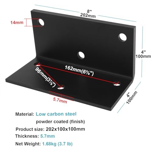 eoere 2 PCS 8" x 4" Heavy Duty L Right Angle Bracket, 4 Gauge 90 Degree Corner Brace Floating Shelf Bracket for Fireplace Mantel, Wood, Max Load 300 lbs - Image 2