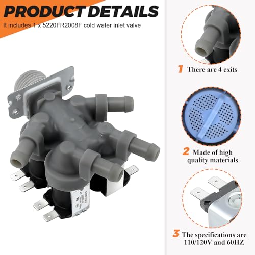 Beaquicy 5220FR2008F Cold Water lnlet Valve by Beaquicy - Exact fit Ken-more & L-G Washer Water Inlet Valve #wm3997hwa, wm2487hrma, wm2487hwm,etc. - Image 2