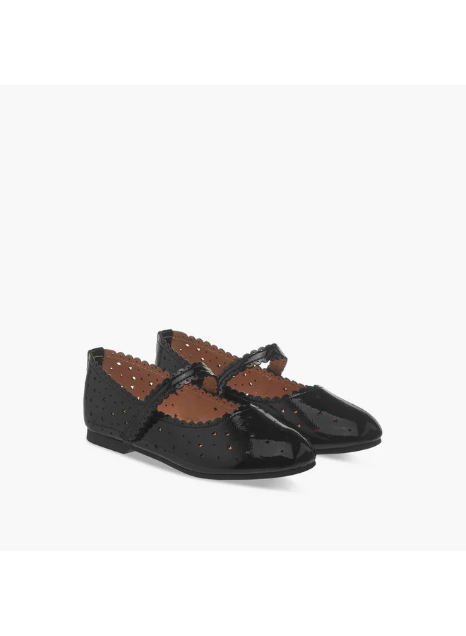 جونيورز Girls Cut-Out Detail Ballerina Shoes with Hook and Loop Closure
