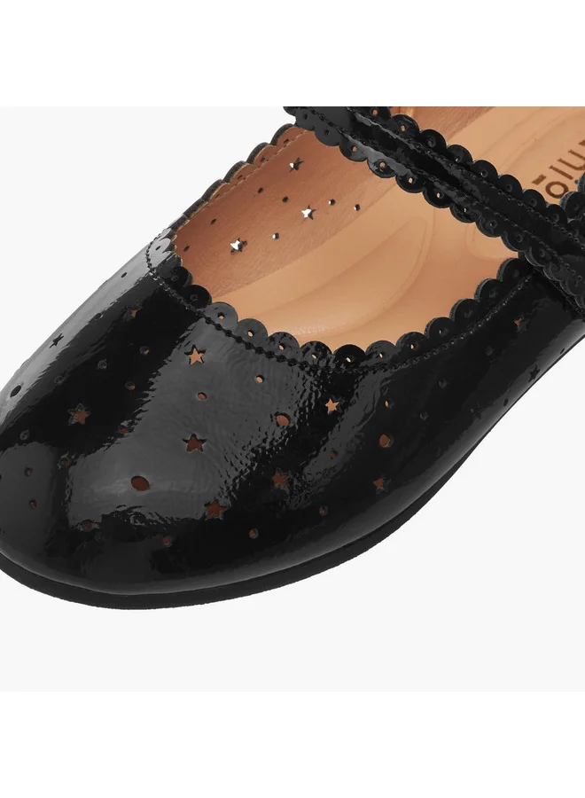 JUNIORS Girls Cut-Out Detail Ballerina Shoes with Hook and Loop Closure