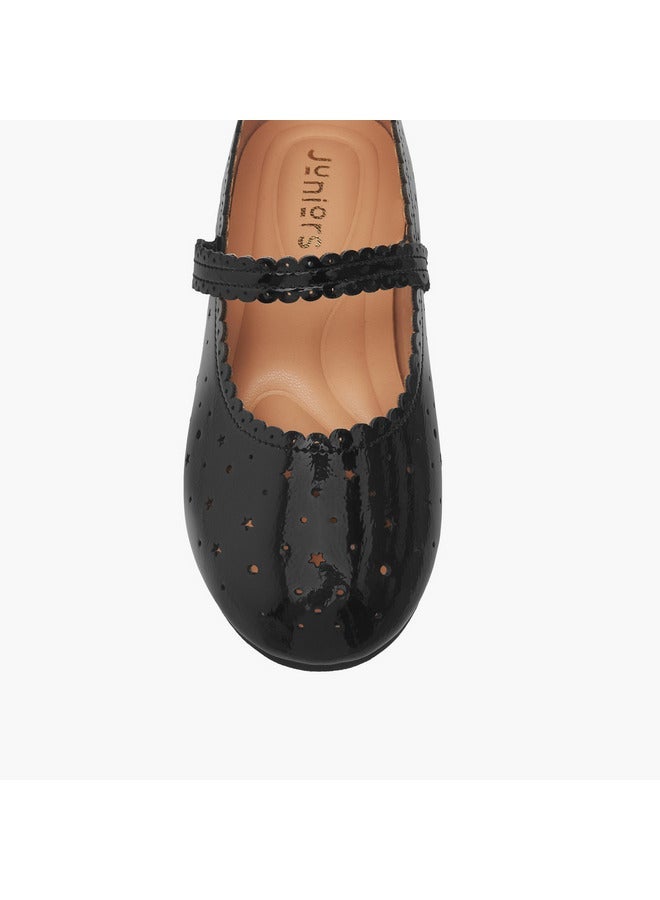 جونيورز حذاء باليرينا بناتي بتفاصيل مقصوصة وإغلاق بشريط لاصق - Image 4