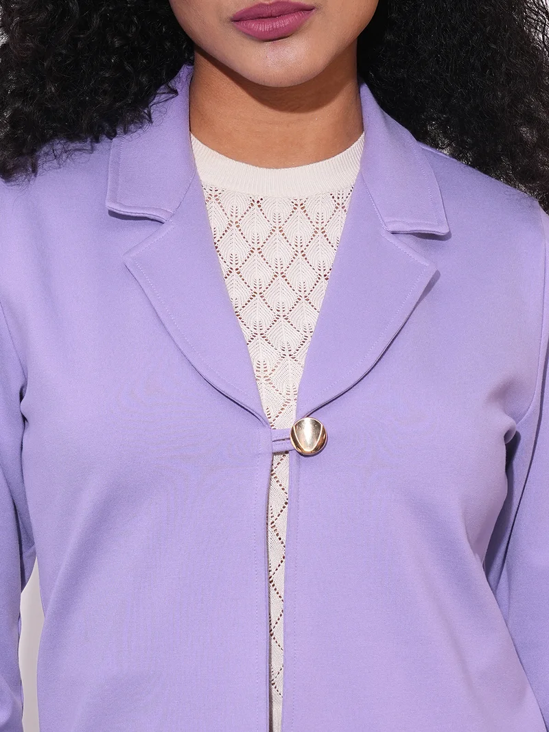 جلو باص Women Notch Lapel Long Sleeves Stretchable Straight Hem Open Front Workwear Blazer Jacket