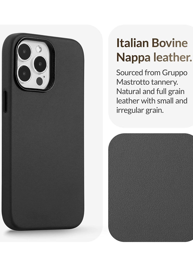 (for iPhone 14 Pro Max) - European Nappa Leather Case - Smoothen and Soften Over Time - Compatible with Magsafe - Black  - Image 2