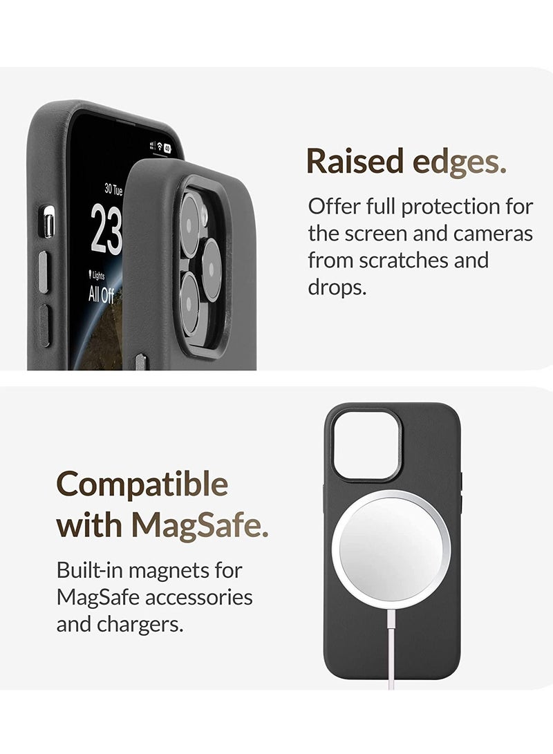 (for iPhone 14 Pro Max) - European Nappa Leather Case - Smoothen and Soften Over Time - Compatible with Magsafe - Black  - Image 5