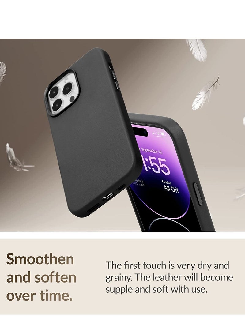 (for iPhone 14 Pro Max) - European Nappa Leather Case - Smoothen and Soften Over Time - Compatible with Magsafe - Black  - Image 4