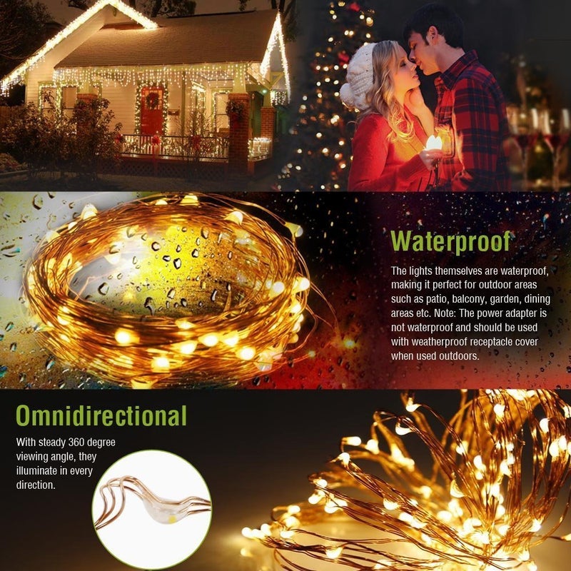 LTETTES 10 Meter 100 LED String Light USB Powered Decorative Copper Wire Warm White Fairy Light for OutdoorIndoor Wedding Festive Decoration 5 Meters 50 LED - Image 2