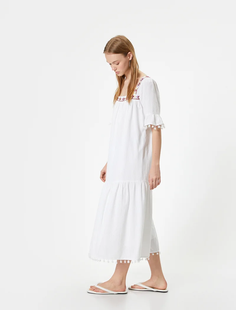 كوتون Puff Sleeve Dress