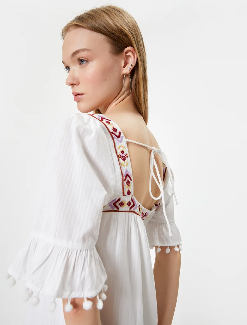 كوتون Puff Sleeve Dress
