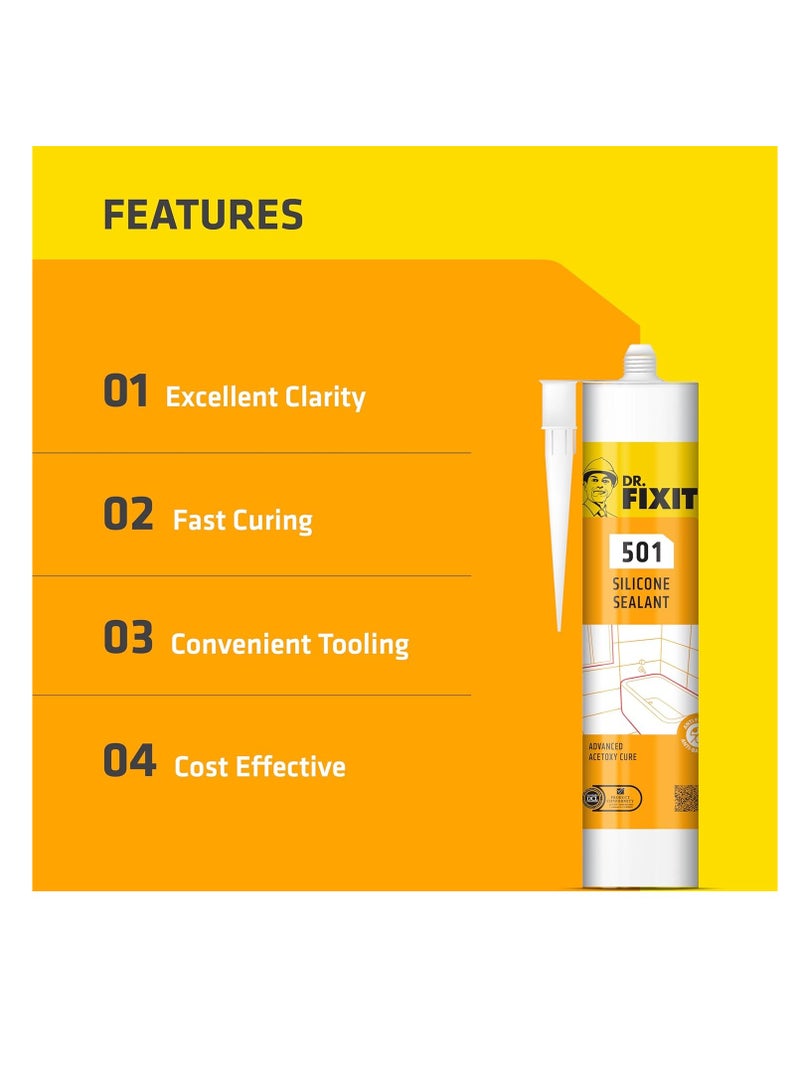 Dr. Fixit سيليكون سيلاينت أبيض 501-280جم | مثالي لختم الزجاج والنوافذ والتركيبات الصحية والحمامات والعزل الكهربائي - Image 2