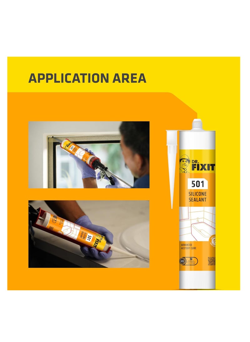 Dr. Fixit سيليكون سيلاينت أبيض 501-280جم | مثالي لختم الزجاج والنوافذ والتركيبات الصحية والحمامات والعزل الكهربائي - Image 4