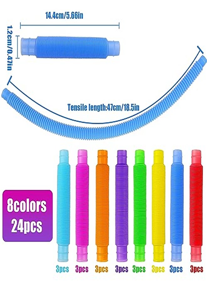 Generic RobLuX Pack of 24 Pop Tubes Colourful Sensory Toy Tubes Stretch Tube Sensory Toy for Children Adults Stress and Anxiety Relief Children's Birthday Party  - Image 2