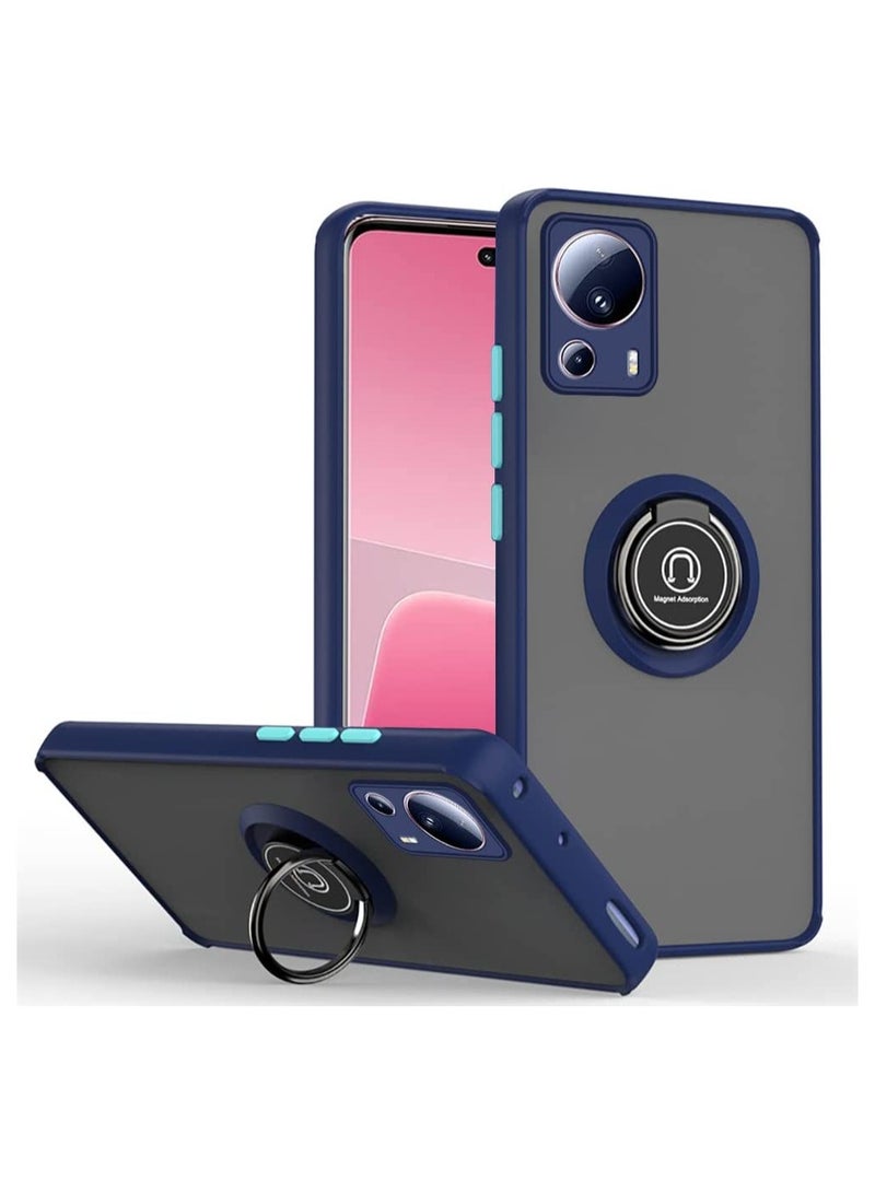 حافظة Xiaomi 13 Lite مرنة من السيليكون واقية، حماية الكاميرا رقيقة شفافة مضادة للصدمات غلاف خلفي غير لامع مع حامل حلقة مغناطيسية دوارة 360 لهاتف Xiaomi Mi 13 Lite (أزرق)