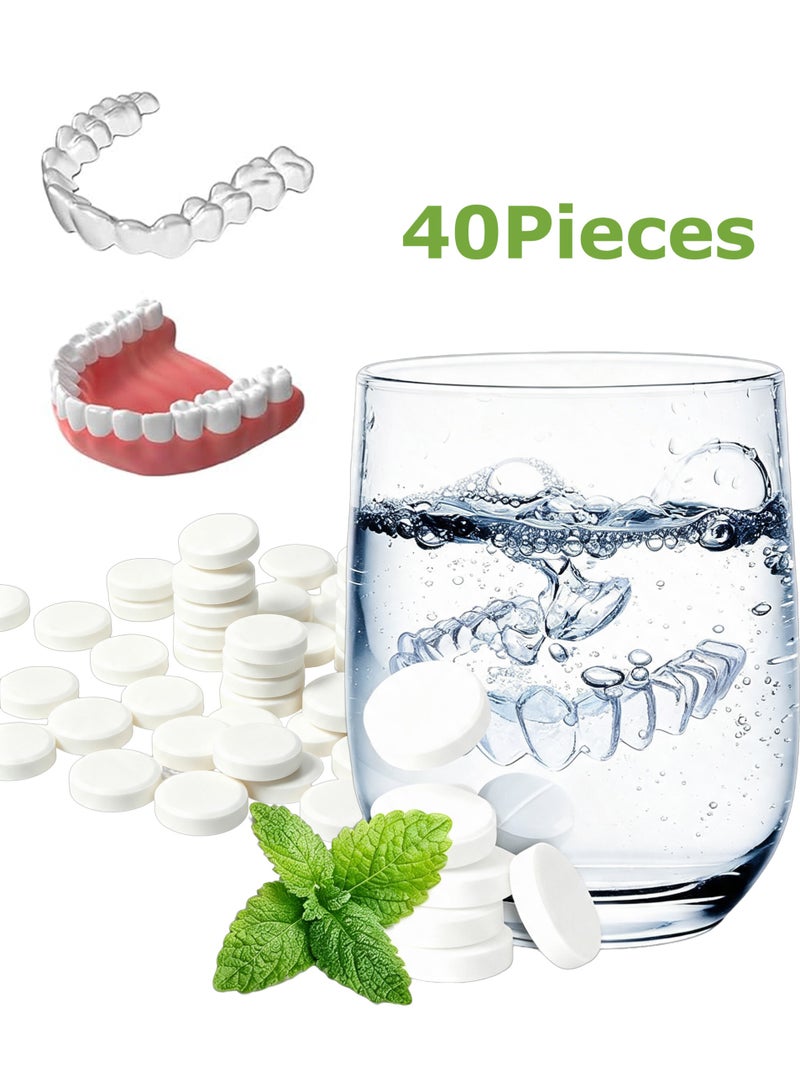 LuckSa Retainer Cleaner Tablets, Denture Cleaner Effervescent Tablets - 40 Count, Remove Stains & Odors for Clear Aligners, Night Guards, Mouthguards, Non-Abrasive - Image 1