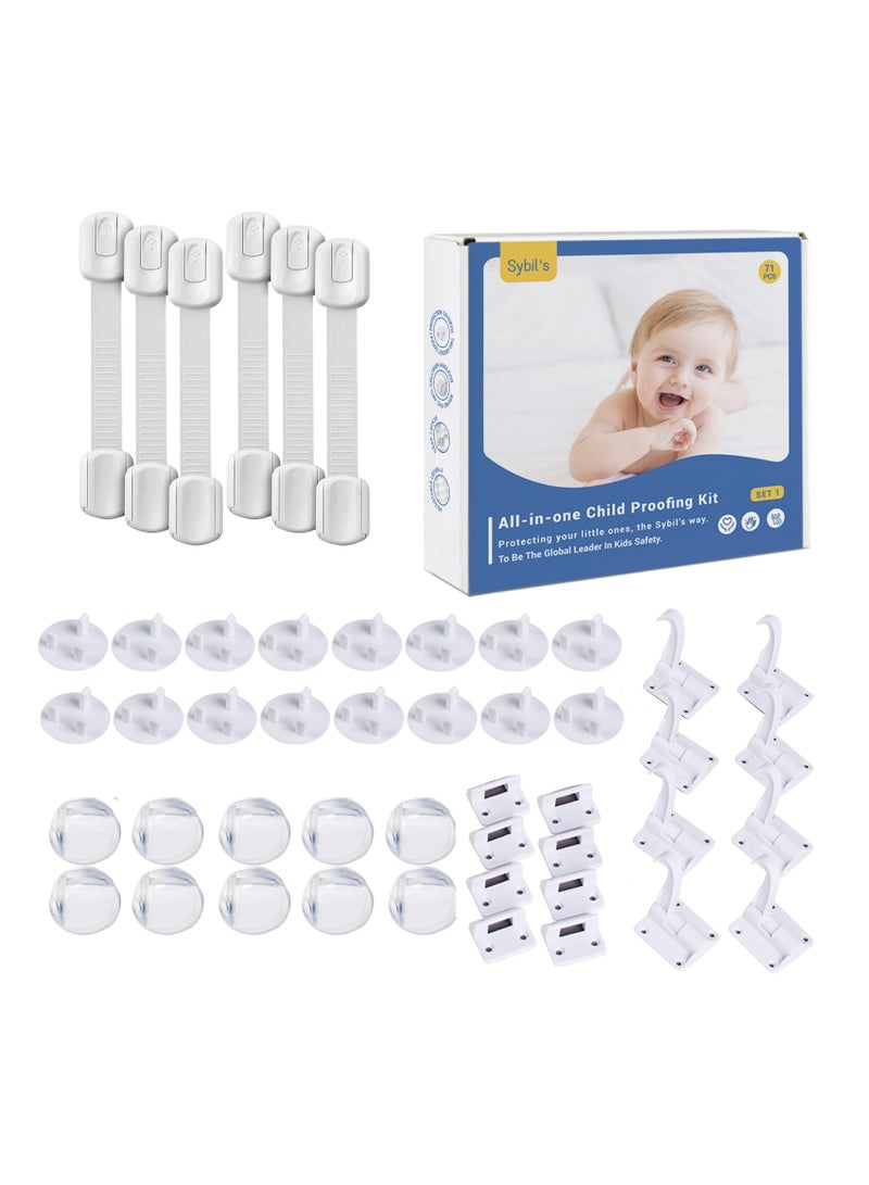 Sybil's Childproofing Safety Kit | 6 x Adjustable Latches | 10 x Corner Guards | 16 x Socket Covers | 8 x Switch Locks | Home Safeguarding and Baby Proofing | Ideal Gift For Newborns (Safety Kit 1) - Image 1