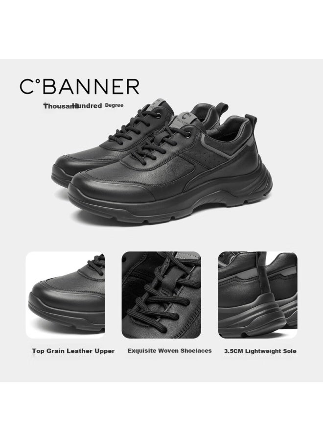C.banner First Layer Cowhide Autumn New Black Men's Casual Commuter Lightweight Sneakers Black 43