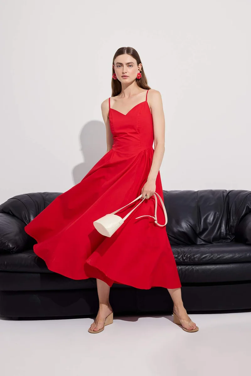 ديفاكتو V-Neck Poplin Strappy Midi Dress