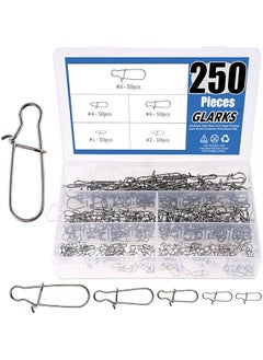Glarks 250Pcs #1#2#4#6#8 Strong Stainless Steel Duo Lock Snaps Nice Swivel Slid Rings Fishing Lure Hook Connector Freshwater Saltwater Fishing Gear Accessories Assortment Kit - Test: 40Lb-220Lb 