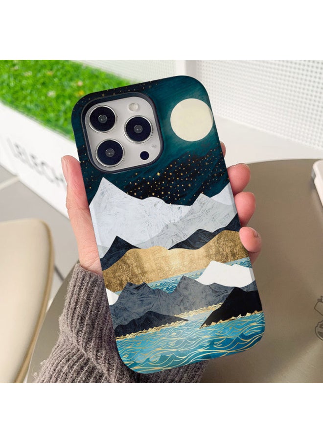 Generic - Explosions Film 2 In 1 Coated Shell For Iphone 13/13Promax Sealing Bag Button 11Promax-Color:Snow Mountain Moon-Applicable Model:For Iphone 14Promax (frosted) - Image 1